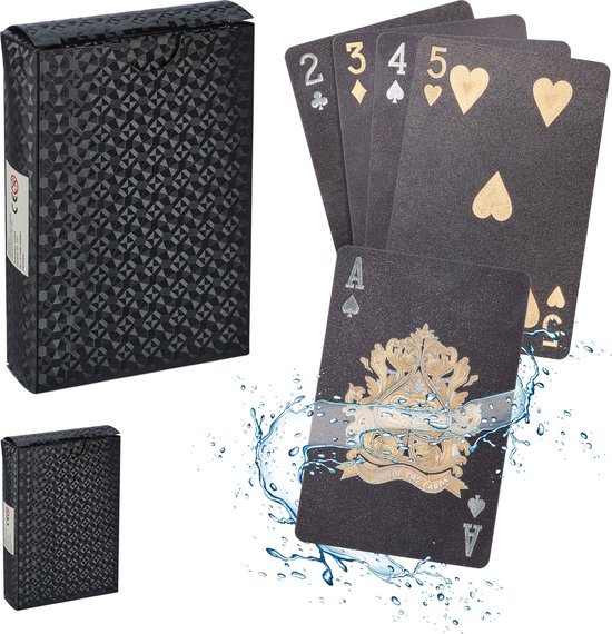 Relaxdays pokerkaarten - 2 decks - poker speelkaarten - waterbestendig - kaartspel - zwart