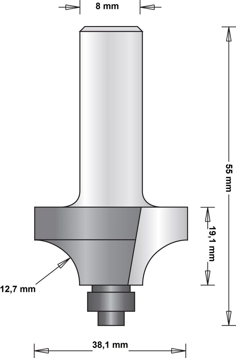 Hitachi 8 mm afrondfrees met onderlager 38.1 x 55 x 12.7mm