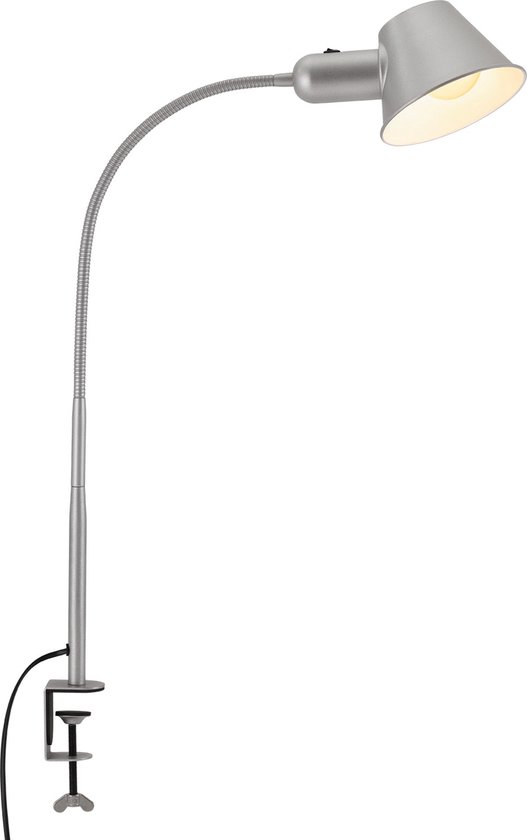 BRILONER Lampe à pince lampe de bureau lampe de chevet réglable flexible 10W 1xE27 prise incl. câble chrome