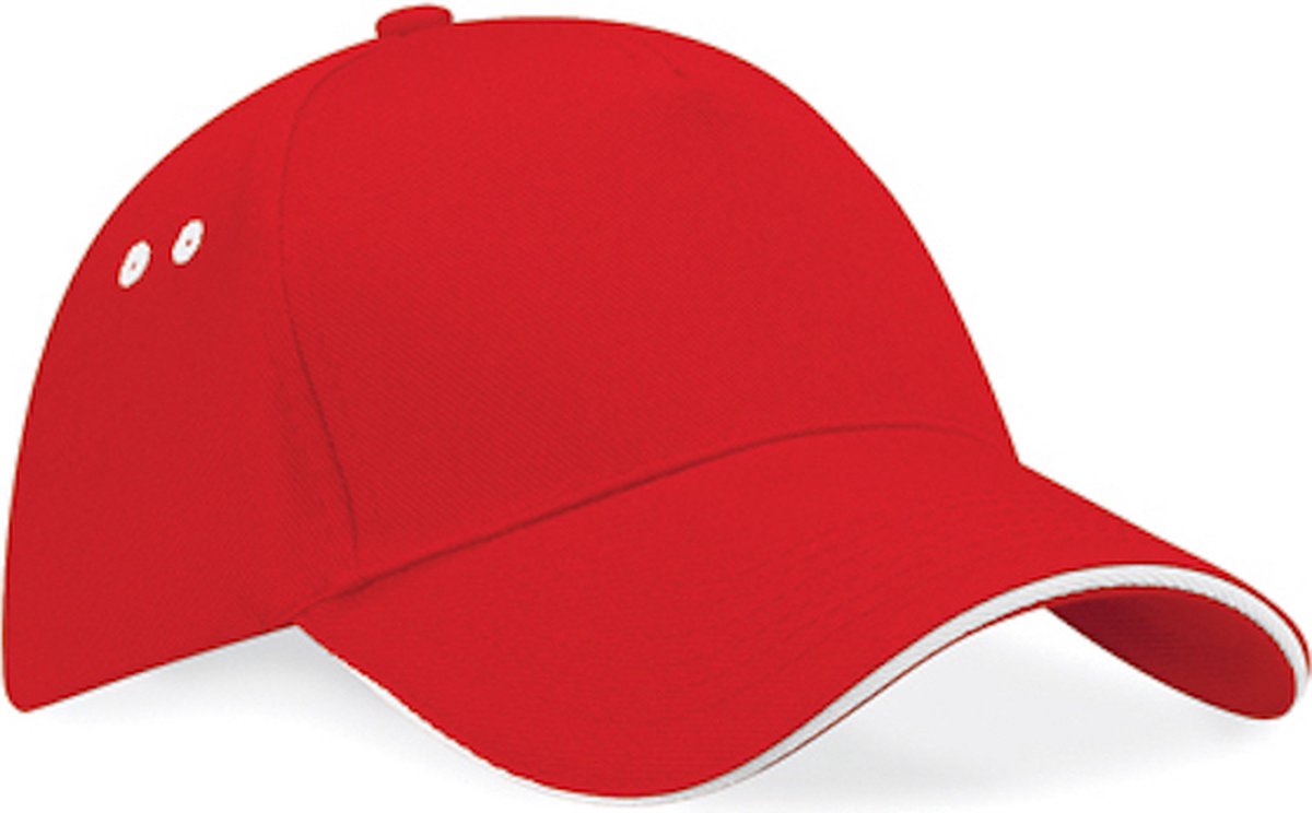 Beechfield Ultimate '5 Panel Cap' Rood/Wit
