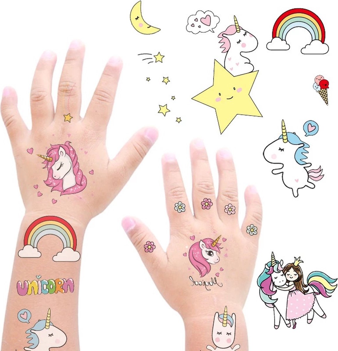 Isa's Friends® - Tattoo's kinderen 36 stuks - Uitdeelcadeau Unicorn - Traktatie - Tijdelijke Tattoo - Plak tattoo's — afbeelding 2