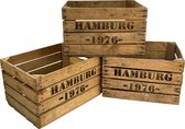 Fruitkist Hamburg 1976  Set van drie houten kratten