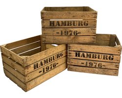 Fruitkist Hamburg 1976  Set van drie houten kratten