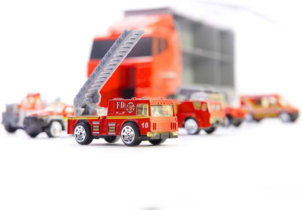 Vrachtwagen Vrachtauto Brandweervrachtwagen BrandweerTransport Auto- met Brandweerauto, Ambulance Auto, Ladderauto, Pick Up Auto, Sleepauto - 6 Brandweer Gerelateerde Auto's - Metalen Auto's — afbeelding 7