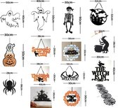 Halloween Hanger - 15 stuks - Deurdecoratie - Grappige - Muur - Veelkleurig - Opknoping - Fluweer Hanger - Buiten en Binnen - Tag - Scene - Layout - Huis - Witch - Spider - Happy Halloween - Halloween Decoration