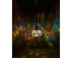 Hanglamp - Mozaïek Lamp - Oosterse Lamp - Turkse Lamp - Marokkaanse Lamp - Ø 15 cm - Hoogte 53 cm - Handgemaakt - Authentiek - bonte kleuren
