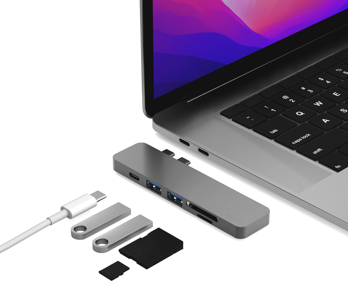 iMounts Macbook Air/Pro USB-C hub - USB3.0 - SD - Space Gray