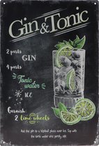 Wandbord – Gin & Tonic - Cocktail - Retro - Wanddecoratie – Reclame bord – Restaurant – Kroeg - Bar – Cafe - Horeca – Metal Sign – 20x30cm