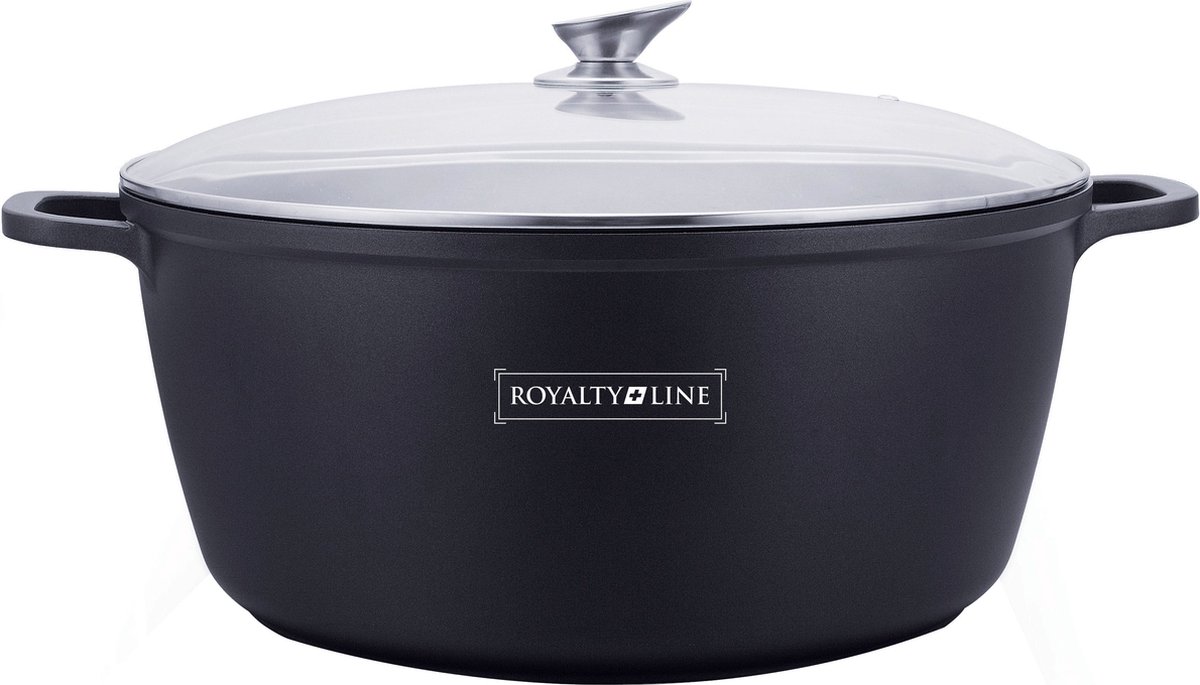 Royalty Line - Marble soep/braadpan - Met glazen deksel zwart - 34 CM. RL-BS34ML