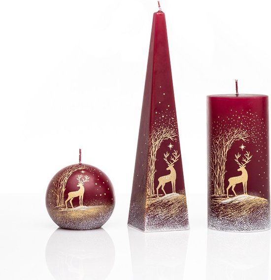 Kaarsen - Set - Handgeschilderd -rendier - kerst - goudkleur - sneeuw