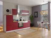Goedkope keuken 280  cm - complete keuken met apparatuur Malia  - Wit/Rood - soft close - keramische kookplaat - vaatwasser - afzuigkap - oven    - spoelbak