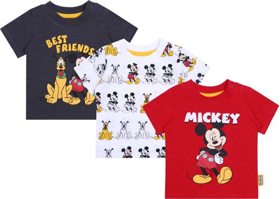 Mickey Mouse DISNEY - 3x Grijze, witte en rode T-shirts / 80