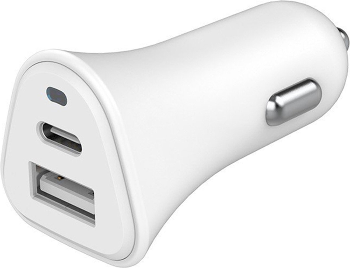 Just Green Dual Car Charger - Recyclebaar - Autolader - USB-C & USB-A - Power Delivery - 37W - Wit