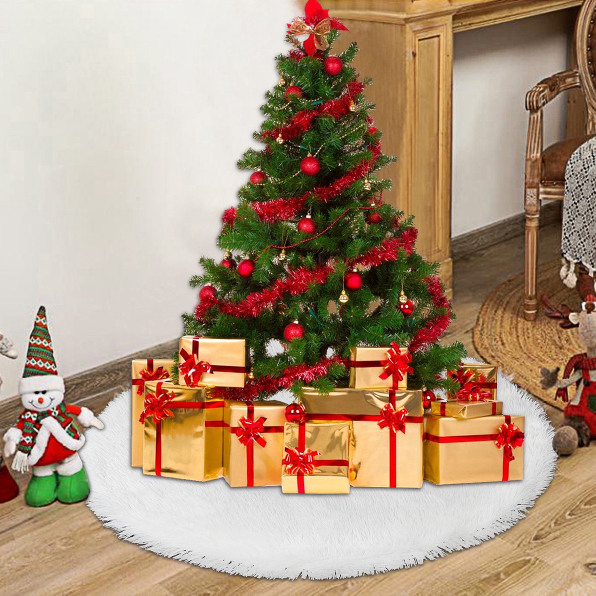 Mateju Kerstboomrok rood 61/36/48 cm, kerstboom rok zachte
