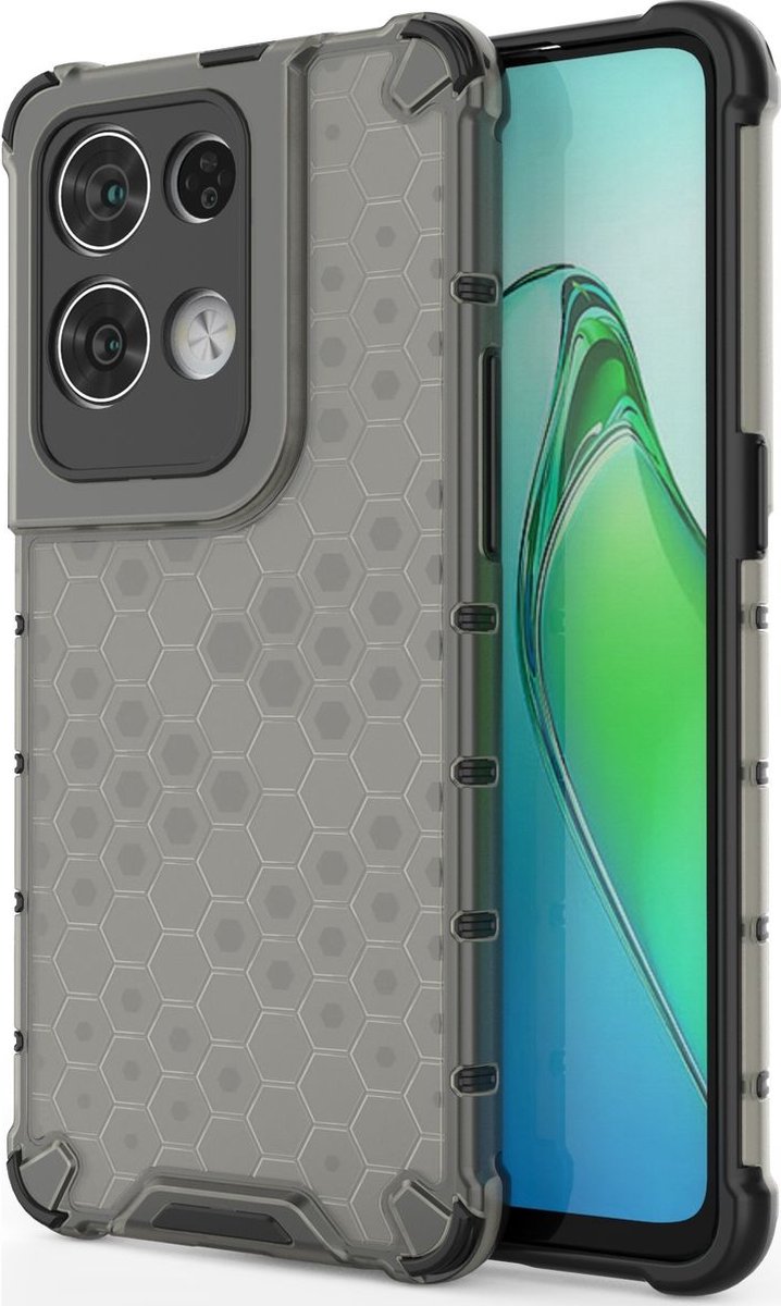 Mobigear Hoesje geschikt voor OPPO Reno 8 Pro 5G Telefoonhoesje Hardcase | Mobigear Honeycomb Backcover Shockproof | Schokbestendig Reno 8 Pro 5G Telefoonhoesje | Anti Shock Proof - Zwart