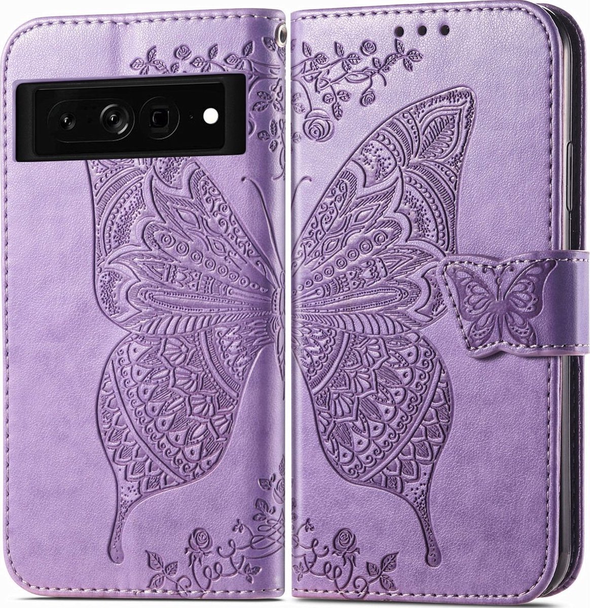 Mobigear Telefoonhoesje geschikt voor Google Pixel 7 Pro Hoesje | Mobigear Butterfly Bookcase Portemonnee | Pasjeshouder voor 3 Pasjes | Telefoonhoesje voor Pinpas / OV Kaart / Rijbewijs - Paars