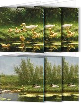 UNIEK & STIJL-luxe grote kunstkaarten- set van 6 (2 x 3) gevouwen kaarten 14.8 x 14.8 incl. envelop- Constant Artz-  Eendjes-Eenden- luxe blanco kaarten-kaarten oud Hollandse meester-unieke kaarten