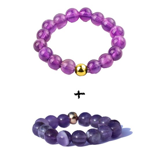 Bixorp Gems Gemstone Bagues Set Dream Amethyst + Amethyst - Bead Ring - Gift for Noël - Gift for Saint Nicholas - Gift for Cheveux