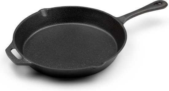 Ronde gietijzeren bakplaat Pan, Pre-Seasoned 12 inch gietijzeren pan, geschikt voor gas, elektrisch, inductie, keramiek, halogeen, kampvuur en BBQ