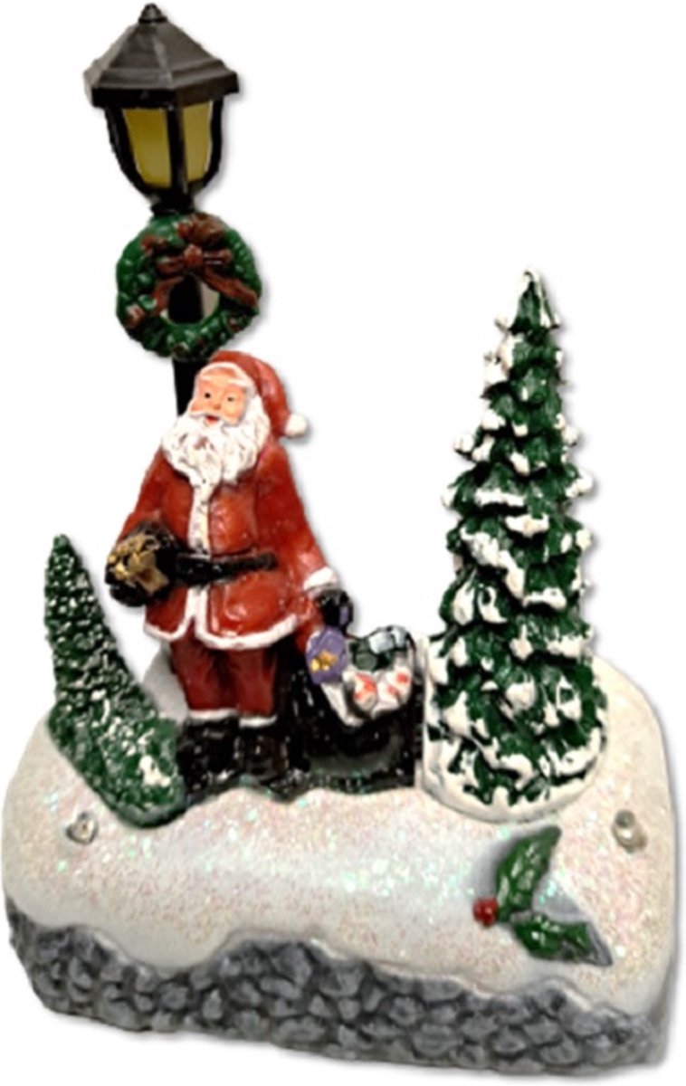 Kerst miniaturen kerstman met cadeautjes - Led lampje - 5,5 x 9,5 x 12 cm