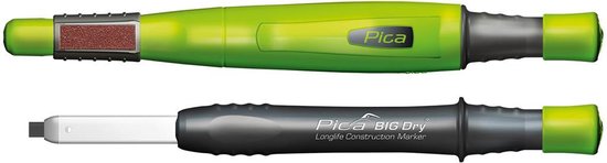 Bovenaanzicht van groene Pica stift en zwarte Pica Big Dry markeerstift.