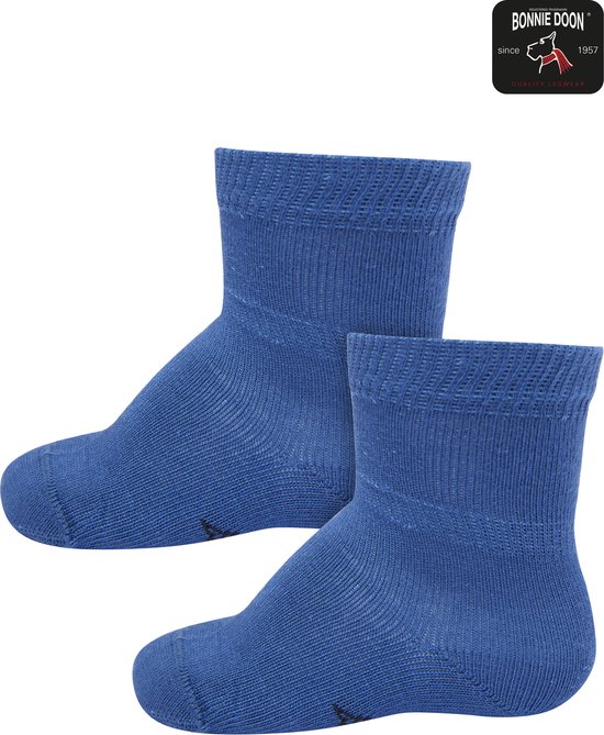 Bonnie Doon Basic Sokken Baby Blauw 0/4 maand - 2 paar - Unisex - Organisch Katoen - Jongens en Meisjes - Stay On Socks - Basis Sok - Zakt niet af - Gladde Naden - GOTS gecertificeerd - 2-pack - Multipack - Blauw - Moonlight Blue - OL9344012.288