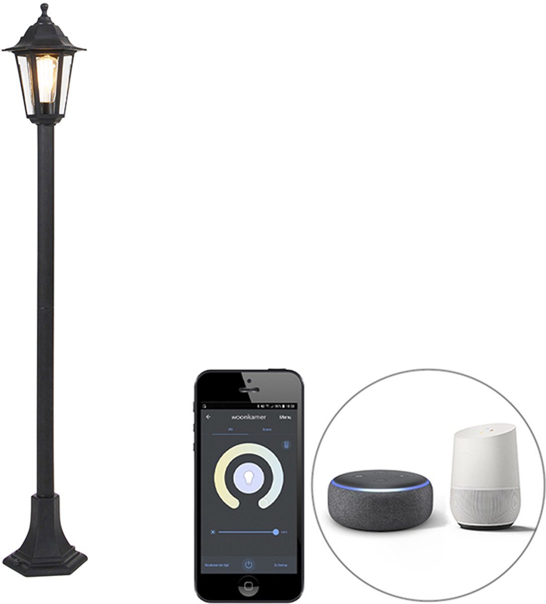 QAZQA new haven - Klassieke Dimbare LED Smart Vloerlamp | Staande Lamp incl. wifi met Dimmer - 1 lichts - H 122 cm - Zwart - Buitenverlichting
