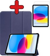Hoes Geschikt voor iPad 2022 Hoes Book Case Hoesje Trifold Cover Met Screenprotector - Hoesje Geschikt voor iPad 10 Hoesje Bookcase - Donkerblauw