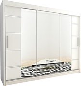 InspireMe - Kledingkast met 3 schuifdeuren, Modern-stijl, Kledingkast met planken (BxHxD): 250x200x62 - VENTILA IV 250 Wit Mat