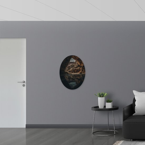 WallClassics - Panneau de mousse PVC ovale - Grotte miroir dans Water - 60x80 cm Photo sur ovale (avec système de suspension)