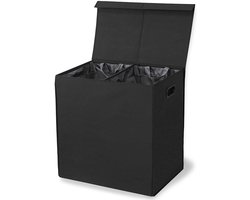 Wasmand met 2 vakken | 120L Opvouwbare Wasmand | Dubbele Wasmand | Wasbox | (zwart) LB620