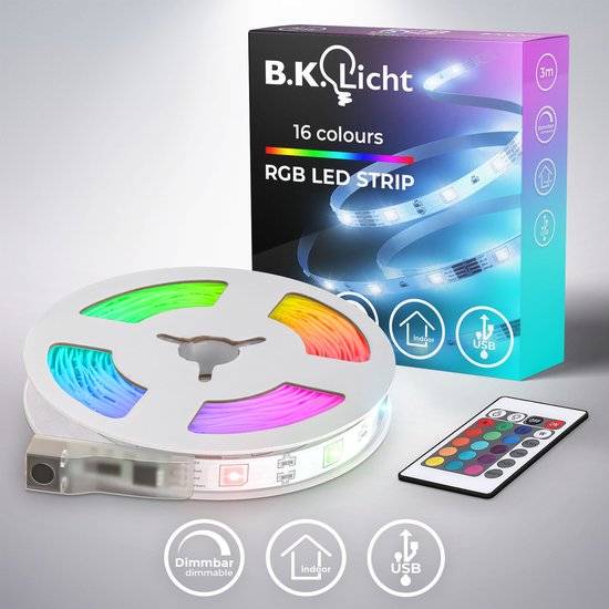 Foto: B k licht led strip 3 meter usb rgb dimbaar met afstandsbediening