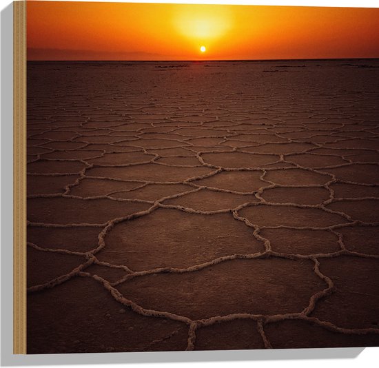 WallClassics - Hout - Namak Lake - Iran met Zonsondergang - 50x50 cm - 12 mm dik - Foto op Hout (Met Ophangsysteem)