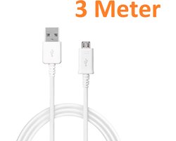 Câble de chargement de câble Micro USB de 3 mètres Convient pour: Alcatel / LG / Motorola / Samsung / Huawei / Sony / E-reader Kobo / Playstation 4 Game Controller PS4 - Wit