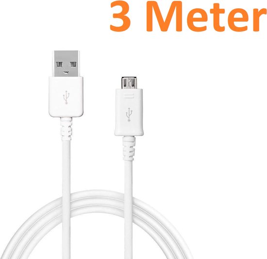 3 Meter Geschikt voor: Micro Usb kabel oplaadkabel Geschikt voor: Alcatel / LG / Motorola / Samsung / Huawei / Sony / E-reader Kobo / Playstation 4 Game Controller PS4 - Wit