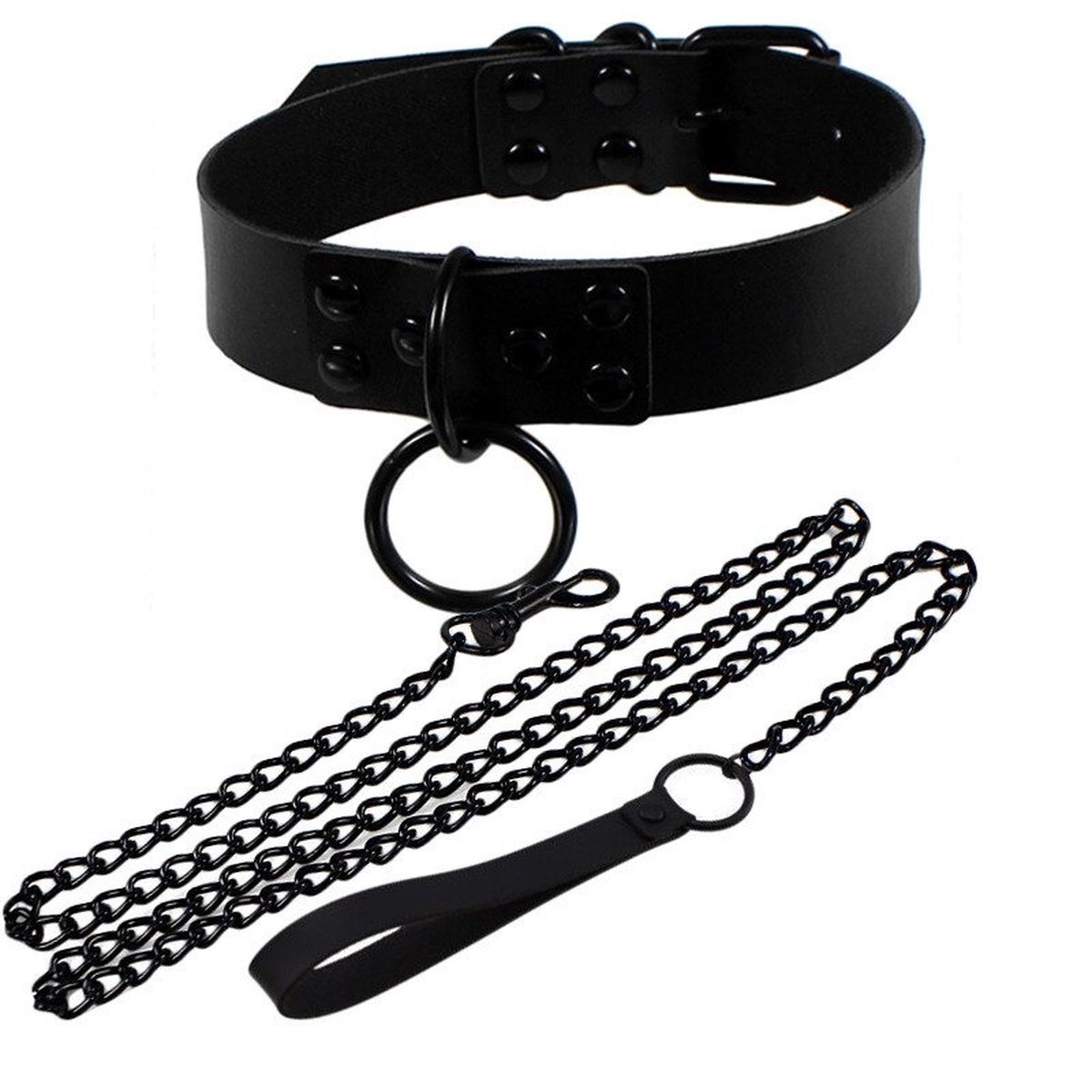 WiseGoods Luxe Gothic Choker Set - Ketting & Riem Leer - Kettingen - Leder Sieraad - Punk Sieraden - Cadeau - Geschenk Zwart 46cm