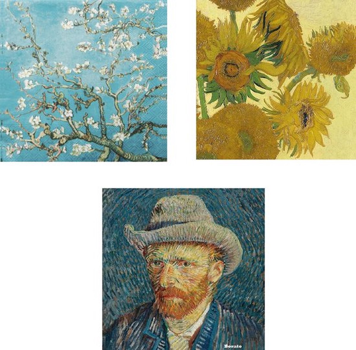 Ensemble d'art Ambiente de serviettes Van Gogh | Autoportrait / Fleur  d'amandier /... | bol.com
