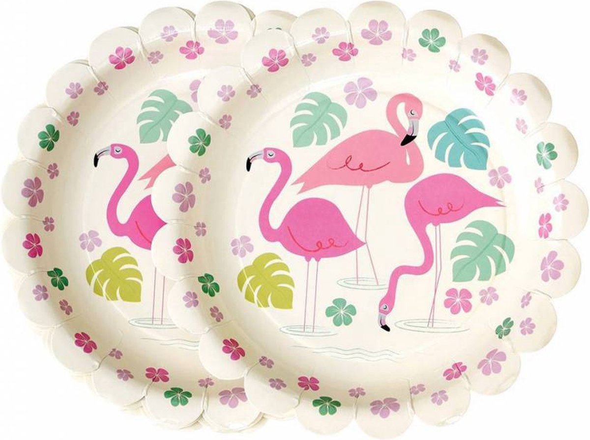Flamingo bord in karton , set van 8 . Sass&belle