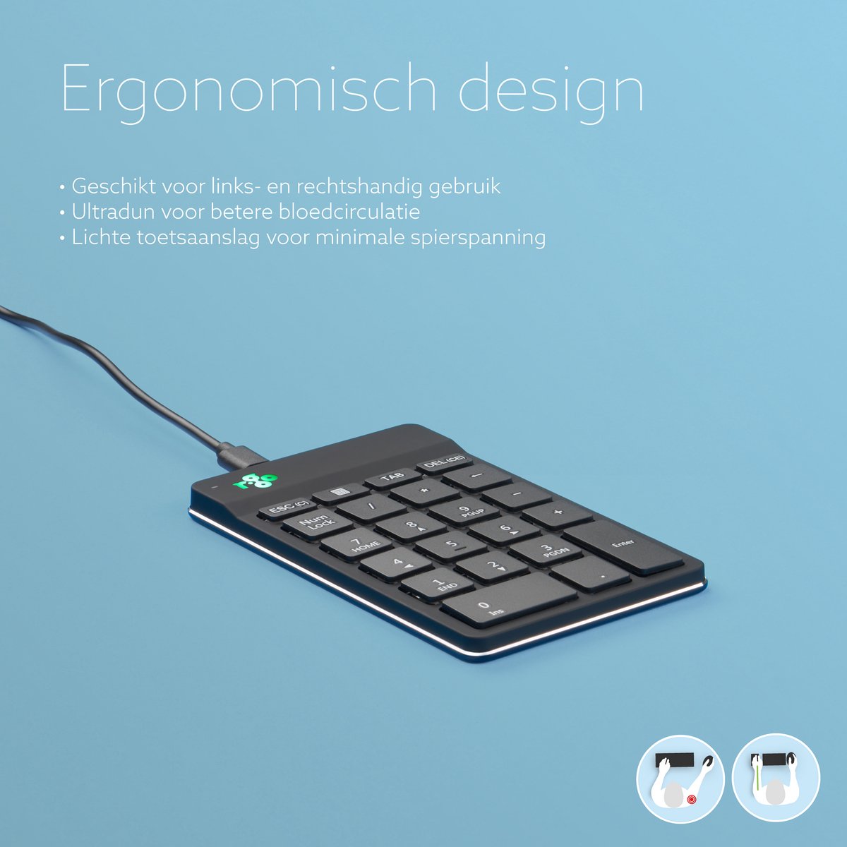 R-Go Numpad - Ergonomisch numeriek toetsenbord - Break software - USB - Zwart thumbnail 5