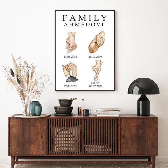 Family Poster met naam 1 stuk 40x50cm (zonder frame) - Verjaardagcadeau - Geboorte poster - kraamcadeau - Gepersonaliseerde posters