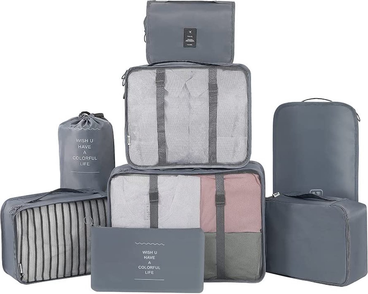 Snarflun Organizer, koffer, 10 stuks, ruimtebesparend, verpakking cubes, reistas voor kleding, ondergoed schoenen, organizer voor rugzak, beige