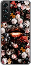Geschikt voor Samsung Galaxy S22 hoesje - Lippen - Bloemen - Verf - Oranje - Kunst - Abstract - Oude meesters - Siliconen Telefoonhoesje