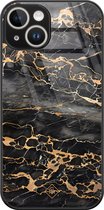 Casimoda® hoesje - Geschikt voor iPhone 14 - Marmer Grijs Brons - Luxe Hard Case Zwart - Backcover telefoonhoesje - Grijs