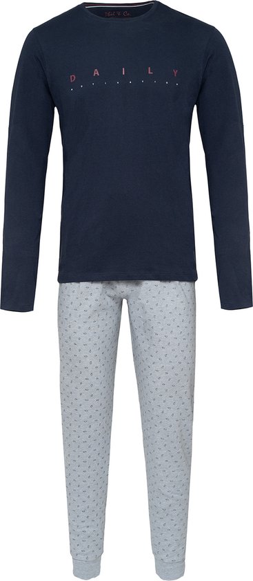 Phil & Co Lange Heren Winter Pyjama Set Katoen Blauw - Maat M