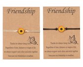 Bixorp Friends Vriendschapsarmbandjes voor 2 met Zonnebloem Beige & Zwart Bandje - BFF Armband Meisjes - Best Friends Armband Vriendschap Cadeau voor Twee