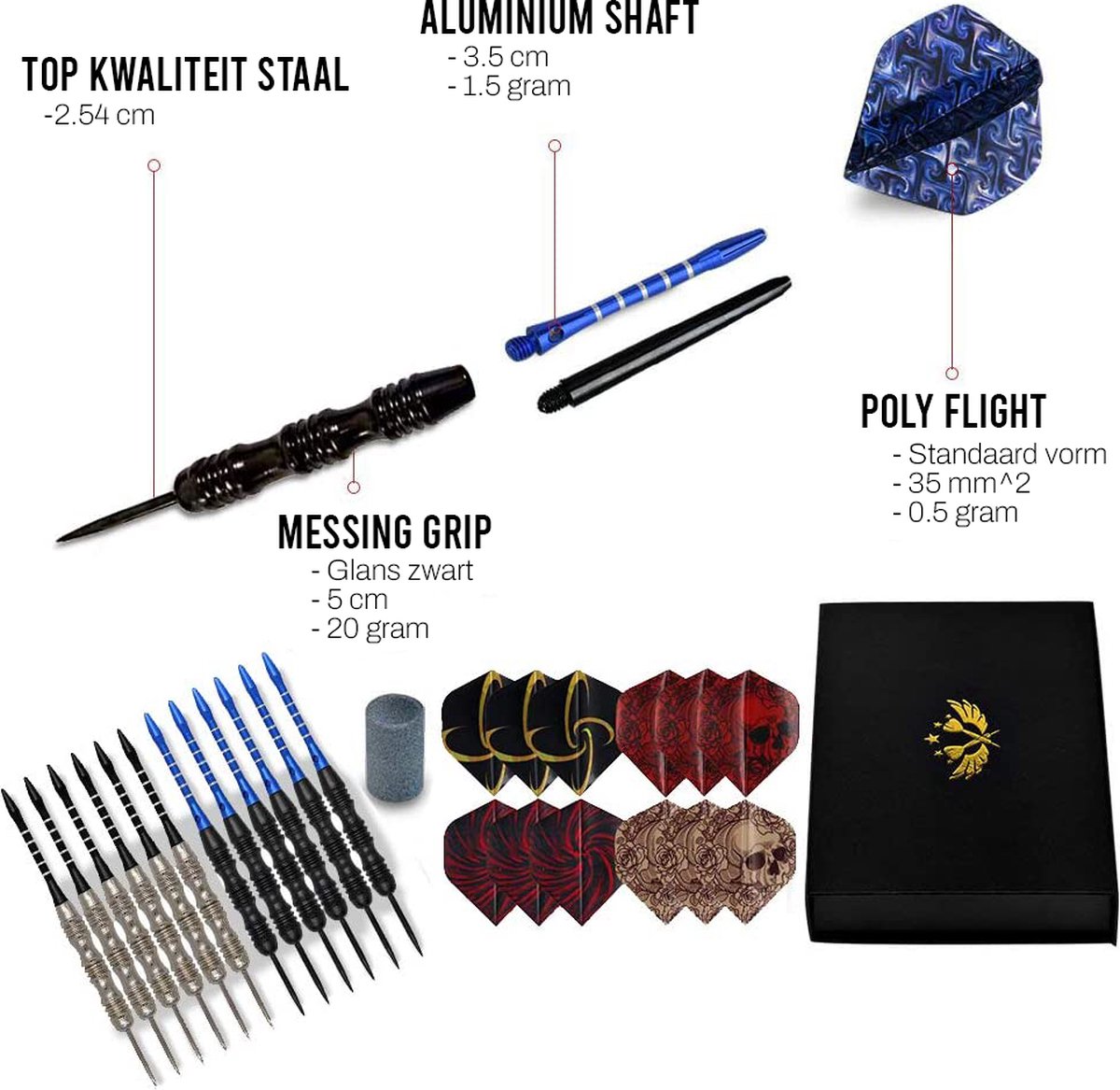 Podec Dartpijlen 24 gram Darts set 12 stuks extra Dart flights en Shafts Dartscase