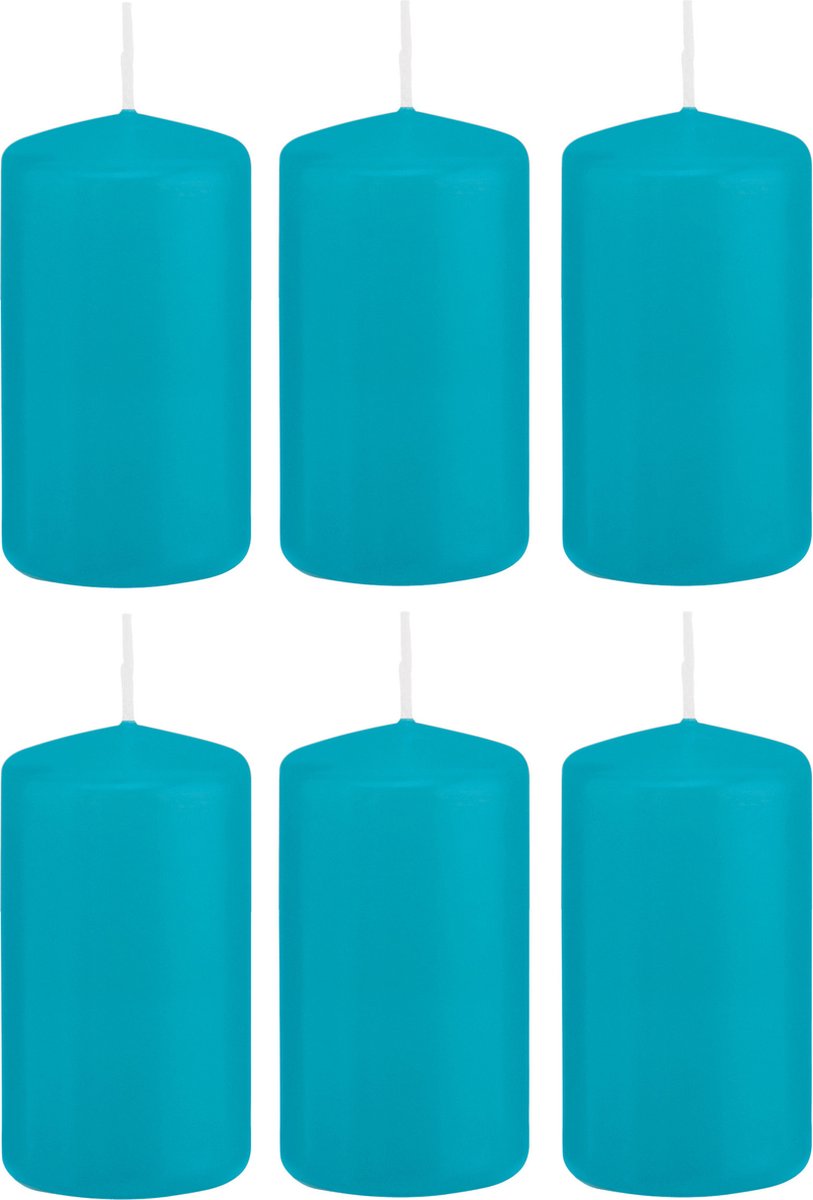 Trend Candles Cilinderkaars/stompkaars - 6x - turquoise - 5 x 10 cm - 23 branduren - met brandvertragende folie