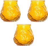 8x Gele mini lowboy tafelkaarsen 7 cm 17 branduren - Kaars in glazen houder - Horeca/tafel/bistro kaarsen - Tafeldecoratie - Tuinkaarsen