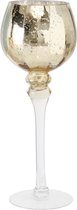 Luxe glazen design kaarsenhouder/windlicht metallic goud transparant 35 cm - Waxinelichtjes/theelichtjes kandelaars
