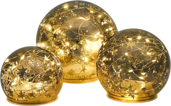 Glazen bollampen met ledlichtjes -3 stuks- Goud- Kerstverlichting- Kerst |  bol.com